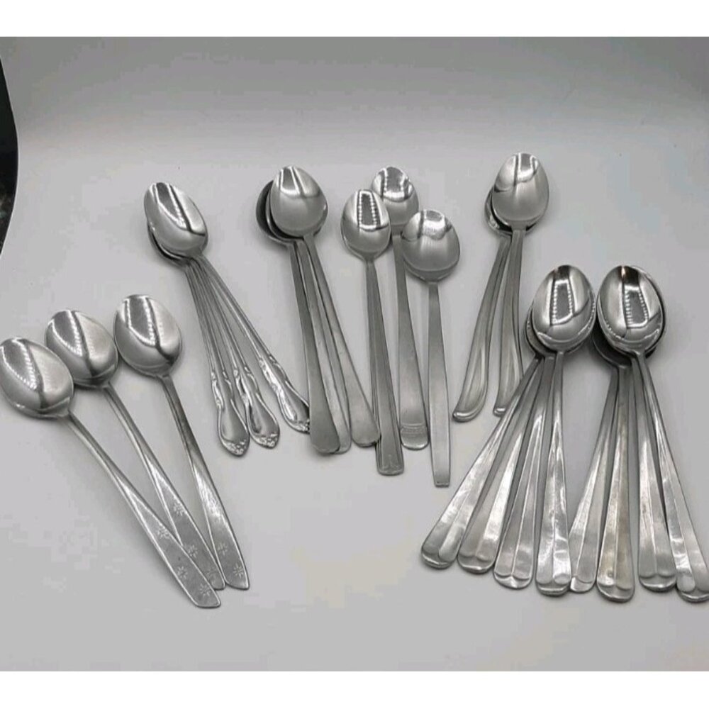 22 Vtg Stainless Flatware Iced Tea Spoons Mismatched Japan International Mixed
